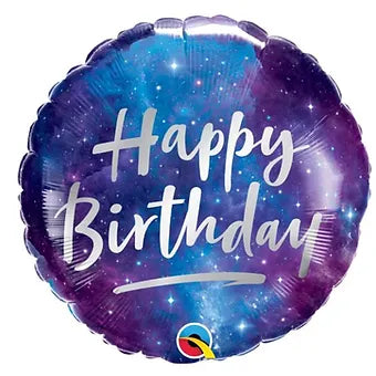 18IN HAPPY BIRTHDAY PURLE AND BLUE WITH SILVER LETTERING FOIL BALLOON Daisy Devotion