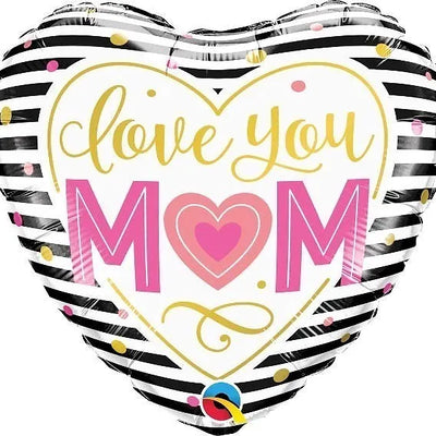 18IN LOVE YOU MOM BLACK & WHITE STRIPES FOIL BALLOON Daisy Devotion