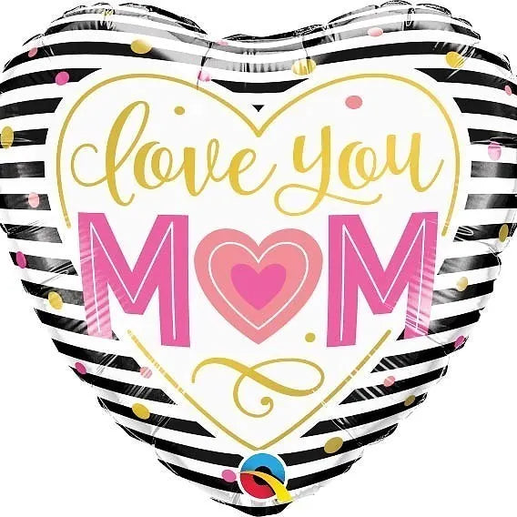 18IN LOVE YOU MOM BLACK & WHITE STRIPES FOIL BALLOON Daisy Devotion