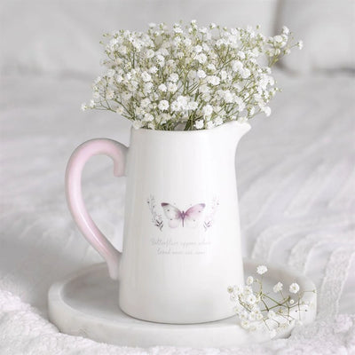 White Butterfly Print Ceramic Flower Jug image 0
