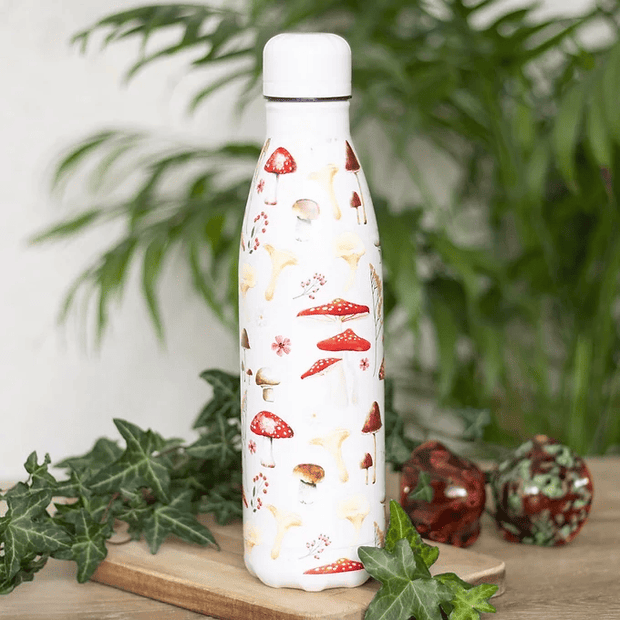 All Over Mushroom Print Metal Water Bottle Daisy Devotion