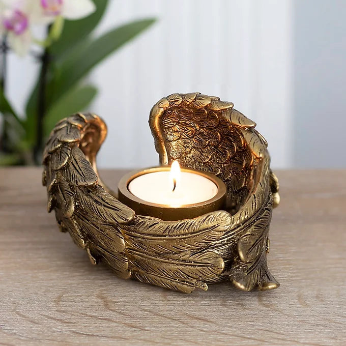 Antique Gold Single Angel Wing Tealight Holder Daisy Devotion