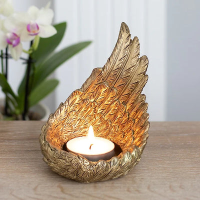 Antique Gold Single Raised Angel Wing Tealight Holder Daisy Devotion