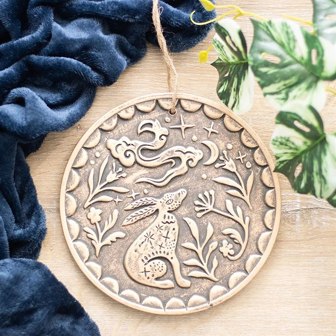 Bronze Midnight Hare Terracotta Plaque Daisy Devotion