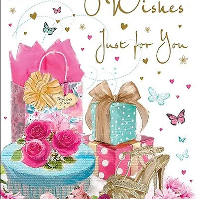 Cake, Gift & Shoes Birthday Card Daisy Devotion