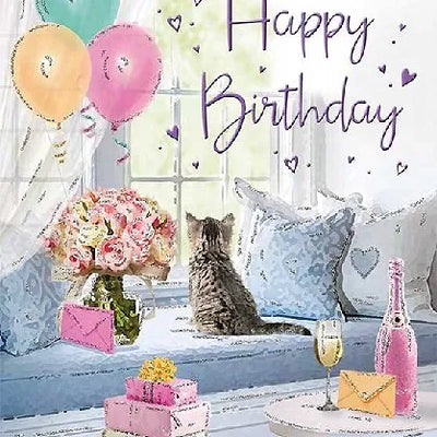 Cat in the Window Birthday Card Daisy Devotion