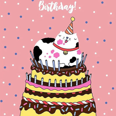 Cat on Cake Birthday Card Daisy Devotion
