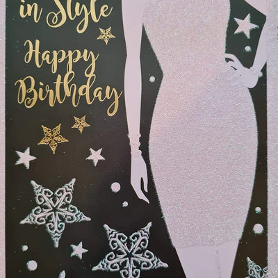 Celebrate in Style Black Glittery Birthday Card Daisy Devotion