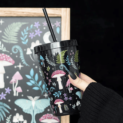 Dark Forest Print Plastic Tumbler With Straw Daisy Devotion