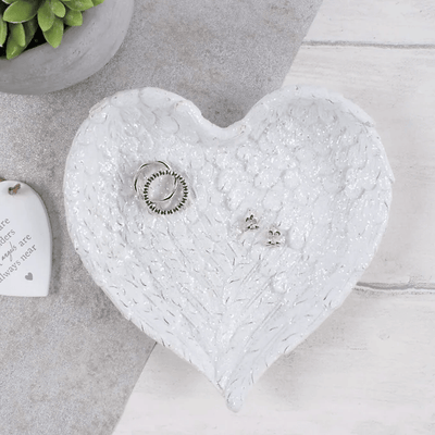 Glittery Heart Shape Angel Wing Trinket Dish Daisy Devotion