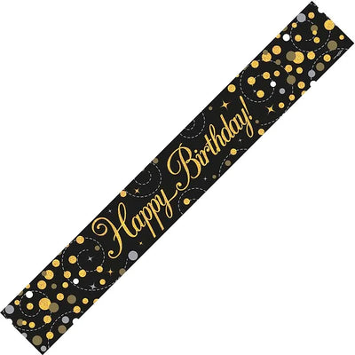 HAPPY BIRTHDAY GOLD SPARKLES 9FT FOIL BANNER Daisy Devotion