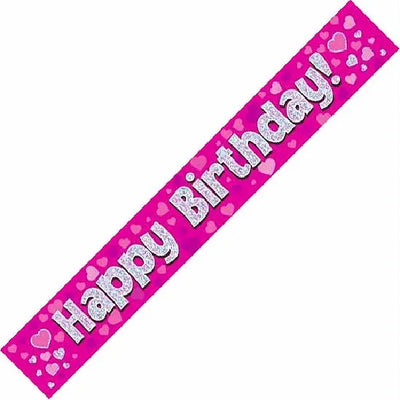 HAPPY BIRTHDAY PINK & HEARTS 9FT FOIL BANNER Daisy Devotion
