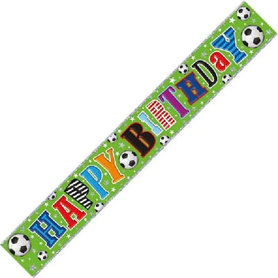 HAPPY BIRTHDAY WITH FOOTBALLS 9FT FOIL BANNER Daisy Devotion