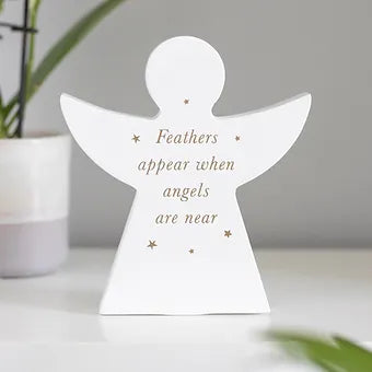 Feathers Appear When Angels..... Angel Block Sign Daisy Devotion