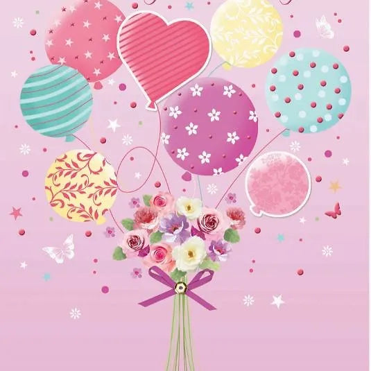 Happy Birthday Balloons & Flowers Card Daisy Devotion