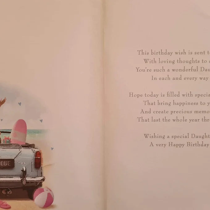 Happy Birthday Daughter Beach Car  Card Daisy Devotion