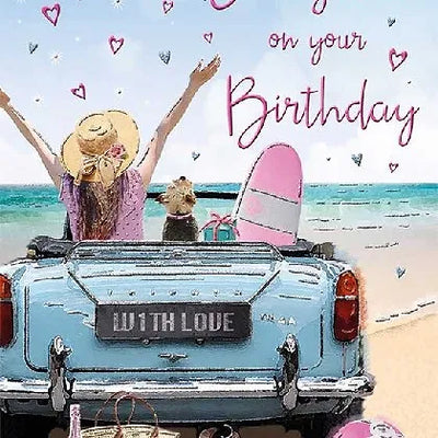 Happy Birthday Daughter Beach Car  Card Daisy Devotion