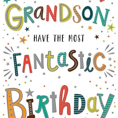 Happy Birthday Grandson Stars & Coloured Letters Card Daisy Devotion