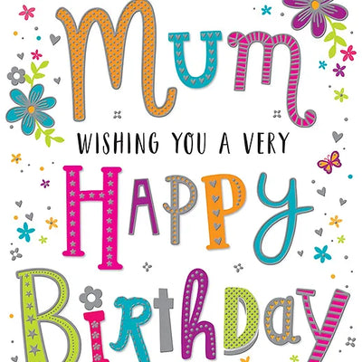 Happy Birthday Mum Colourful Words Card Daisy Devotion