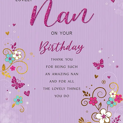 Happy Birthday Nan Flowers & Butterflies Card Daisy Devotion