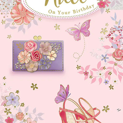 Happy Birthday Niece Shoes & Butterflies Card Daisy Devotion