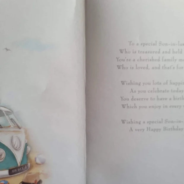 Happy Birthday Son-in-Law Beach Van Card Daisy Devotion