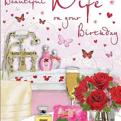 Happy Birthday Wife Bath & Roses Card Daisy Devotion