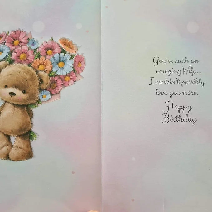 Happy Birthday Wife Flowery Teddy Card Daisy Devotion