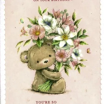 Happy Birthday Wife Pink Flowery Teddy Card Daisy Devotion