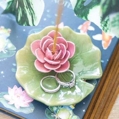 Lily Pad Trinket Dish and Incense Stick Holder Daisy Devotion