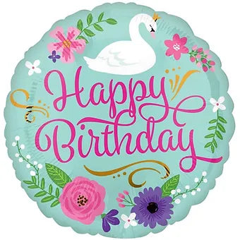 18IN PINK AND GREEN FLORAL SWAN BIRTHDAY FOIL BALLOON Daisy Devotion