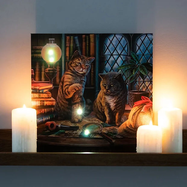 Purrlock Holmes Light Up Canvas Plaque by Lisa Parker Daisy Devotion