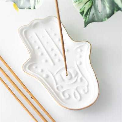 White Hamsa Hand Incense Stick Holder Daisy Devotion