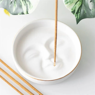 White Moon Face Incense Stick Holder Daisy Devotion