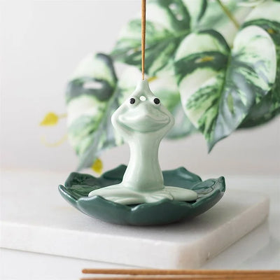 Yoga Frog Lily Pad Incense Stick Holder Daisy Devotion