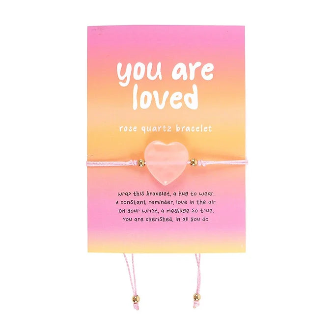 You Are Loved Rose Quartz Heart Crystal Bracelet Daisy Devotion