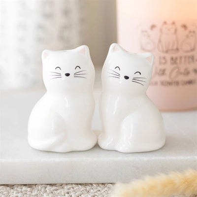 White Cat Shaped Salt and Pepper Shakers image 0