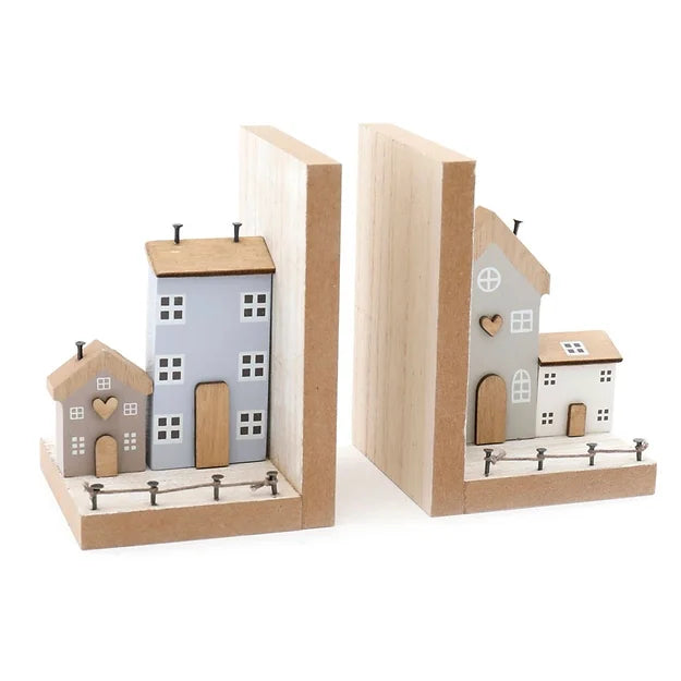 Wooden House Bookends