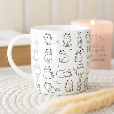 White Happy Cat Print Mug image 0