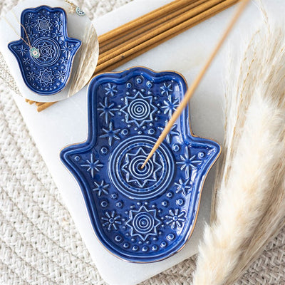 Dark Blue Hand of Hamsa Incense Holder and Trinket Dish image 0